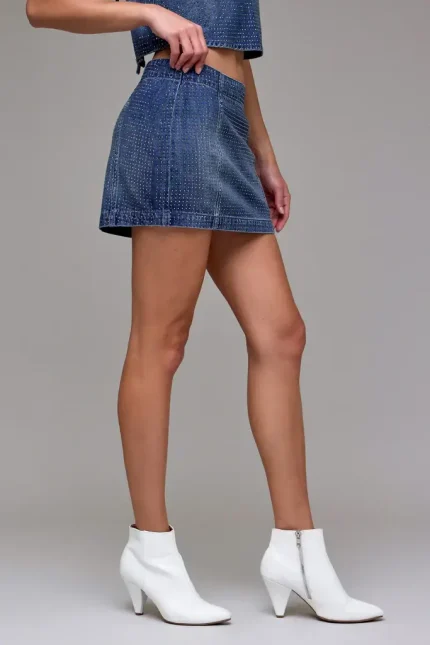 [PEYTON] Dark Wash Rhinestone Embellished Micro Miniskirt (1)