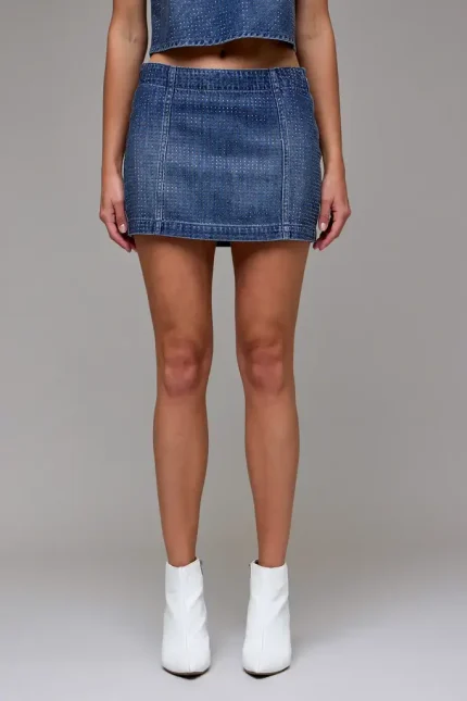 [PEYTON] Dark Wash Rhinestone Embellished Micro Miniskirt (4)